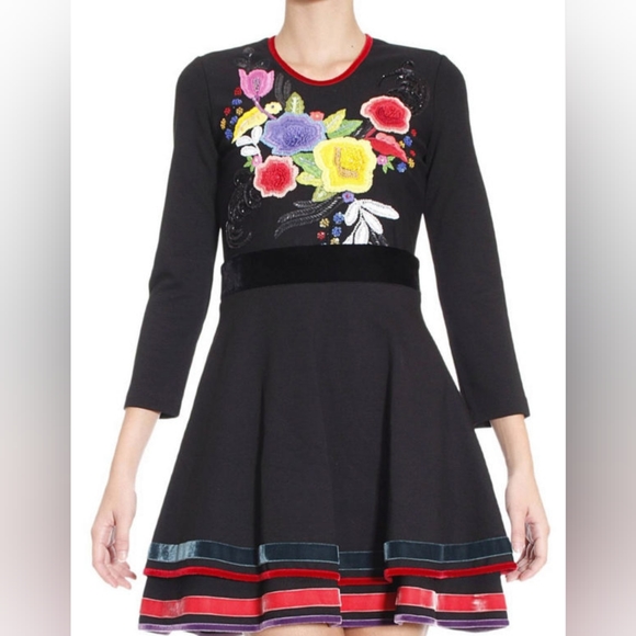 Just Cavalli Black Floral Embroidered Dress sz 40 - Picture 2 of 13